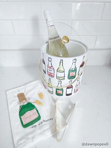 Mud Pie Vinyl Ice Bucket Set with Tongs - 8 Inch Home Bar Accessory