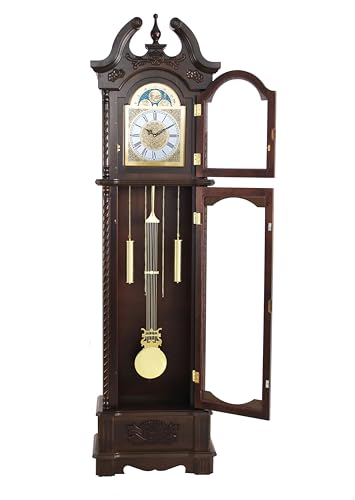 Grandfather Floor Clock with Walnut Finish, Glass Door, Westminster Chime