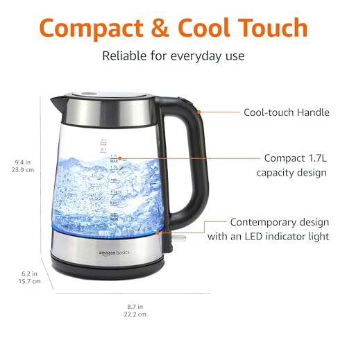 1.7L Electric Glass Tea Kettle - 1500W Fast Boiling with Auto Shut-Off