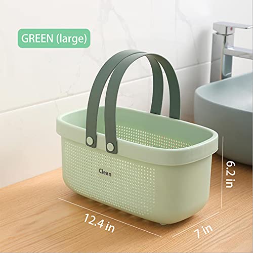 JiatuA Plastic Shower Caddy Tote Basket with Drainage & Silicone Handle, Green