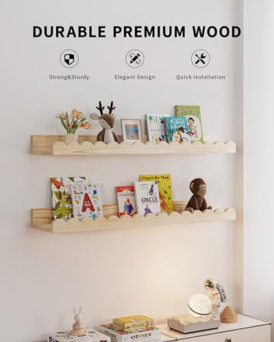 4-Pack 23-Inch Scalloped Wood Floating Shelves for Nursery and Kids Room