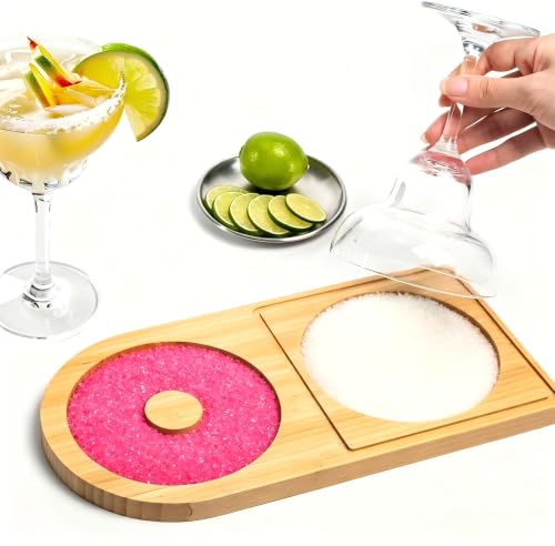 MUGVELL 12.6x6.3 Inch Cocktail Salt Rimmer Set with Dual-Seasoning Stainless Steel & Bamboo Stand
