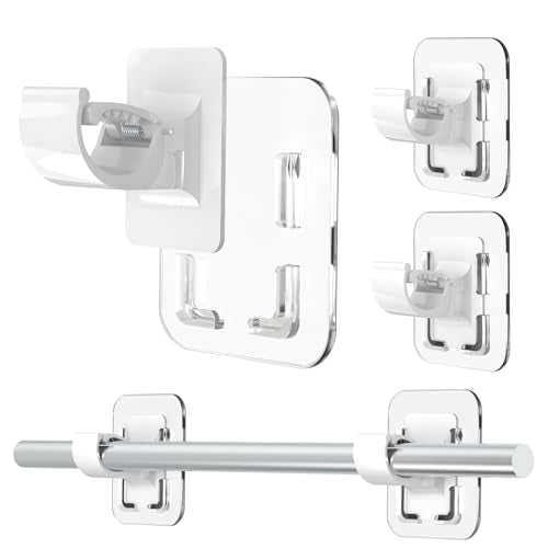No-Drill Adhesive Curtain Rod Holders - 20lb Capacity, Detachable Hooks