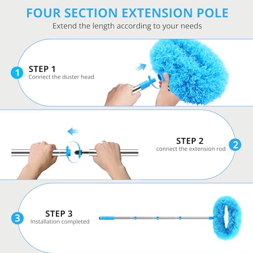 Microfiber Ceiling Fan Duster with Extendable Pole, 13-48 Inch Washable Cleaner