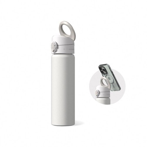 RHINOSHIELD AquaStand Magnetic Bottle 23 oz | Round Mouth Stainless Steel Insulated Water Bottle, Sport Bottle with MagSafe Compatible Handle, Tripod with Adjustable Angles, Leak Proof - Classic White