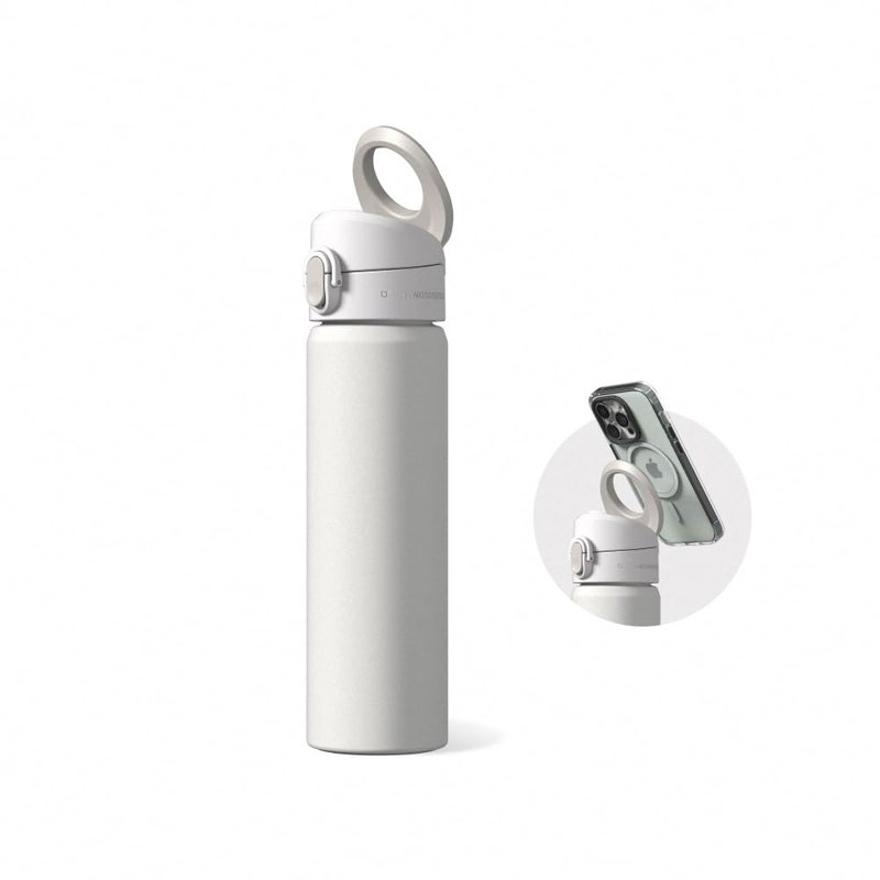RHINOSHIELD AquaStand Magnetic Bottle 23oz | Round Mouth Stainless Steel Insulated Water Bottle, Sport Bottle with MagSafe Compatible Handle, Tripod with Adjustable Angles, Leak Proof - Classic White