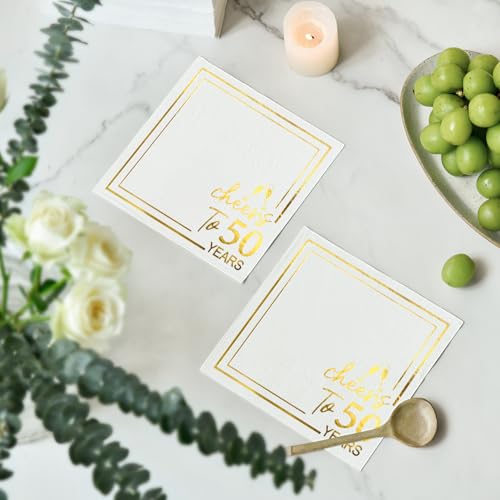 50Pcs Cheers to 50 Years Gold Foil Cocktail Napkins - Birthday Party Decorations