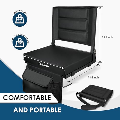 Portable Stadium Seat with Back Support, Folding Bleacher Chair with Cushion