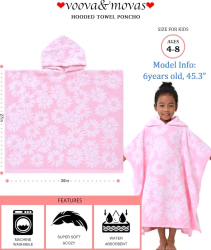 VOOVA & MOVAS Kids Hooded Beach Towel Poncho - 100% Cotton Daisy (Ages 4-8)