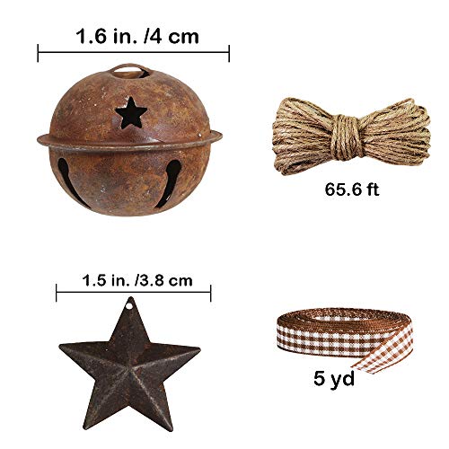 80 Pcs Rustic Christmas Jingle Bells and Metal Barn Stars Craft Set