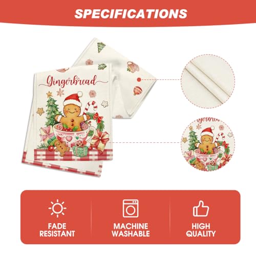 Gingerbread Man Xmas Table Runner 13x36 Inch Holiday Decor for Home Party