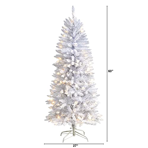 Nearly Natural 5ft Pre-Lit White Artificial Christmas Tree with 150 LEDs, Slim, Realistic Foliage