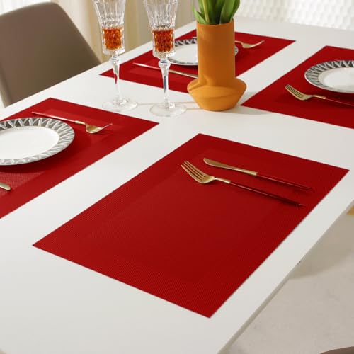 Washable PVC Vinyl Placemats - Heat-Resistant Dining Table Mats, Set of 4