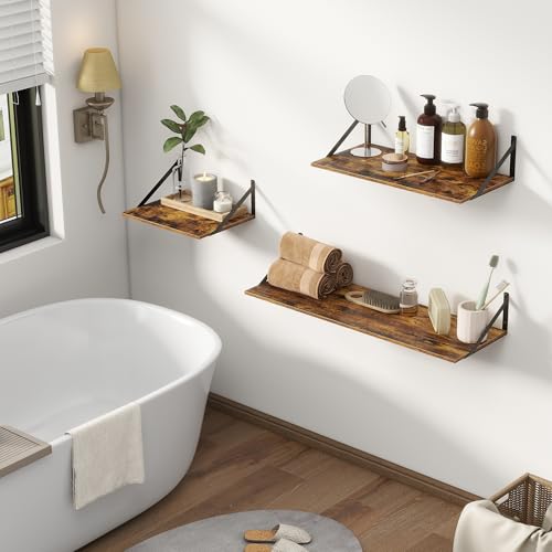 12-Inch Deep Floating Shelves - Set of 2 Rustic Wall Mounted Wood Shelves