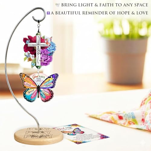 Christian Desk Decor with Butterfly and Cross Ornament for Women