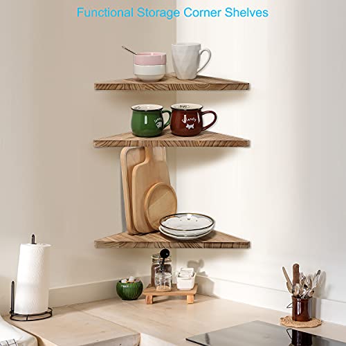 Rustic Corner Wall Shelf Set of 3, Floating Wood Display Shelves