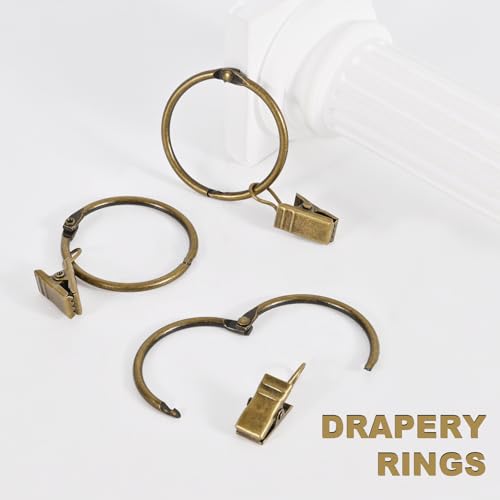 32 PCS Antique Brass Curtain Rings with Clips - 2-Inch Openable Rings