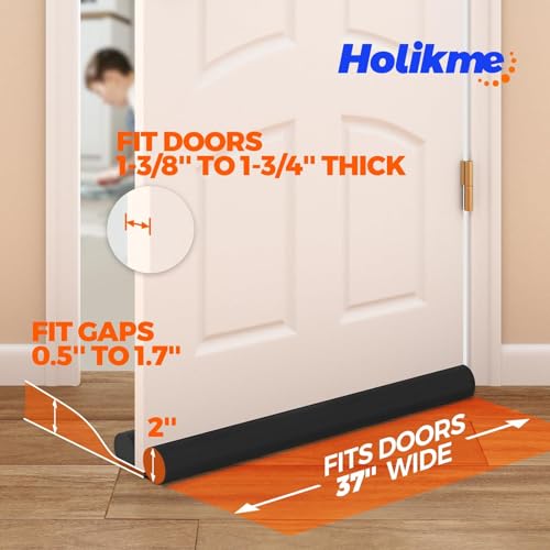 Adjustable Door Draft Stopper - Under Door Sweep & Weather Stripping, Black