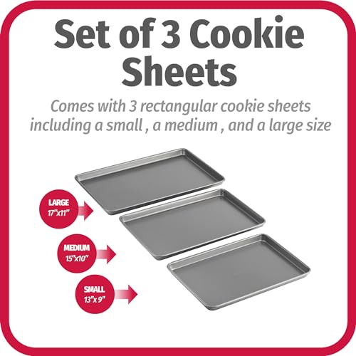 Nonstick Baking Sheet Set - 3-Piece Carbon Steel Cookie Sheets (Gray)