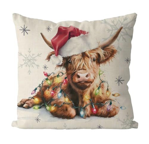 GAGEC Christmas Pillow Covers 18x18 Highland Cow Decor Throw Pillow Case