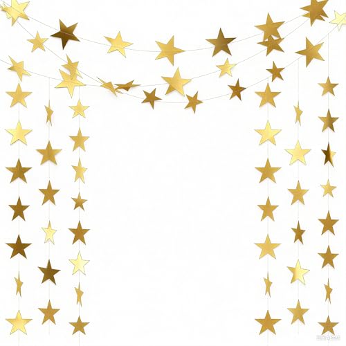 78ft Gold Star Garland Decorations - 6 Pack Double Sided Hanging Party Streamers