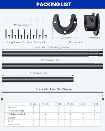 Adjustable Metal Closet Rod for Hanging Clothes 17 to 84 Inches Heavy Duty