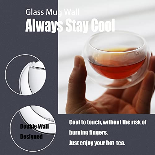 PunPun Double Wall Borosilicate Glass Tea & Espresso Cups Set of 4, 2.7oz / 80ml