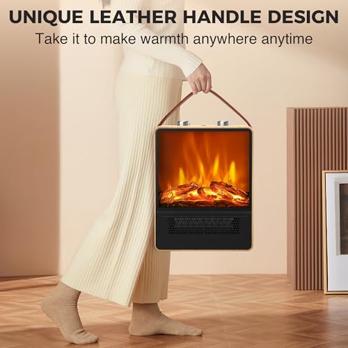 Riseon Oak Electric Fireplace Heater for Indoor Use, Space Heater with 3D Flame