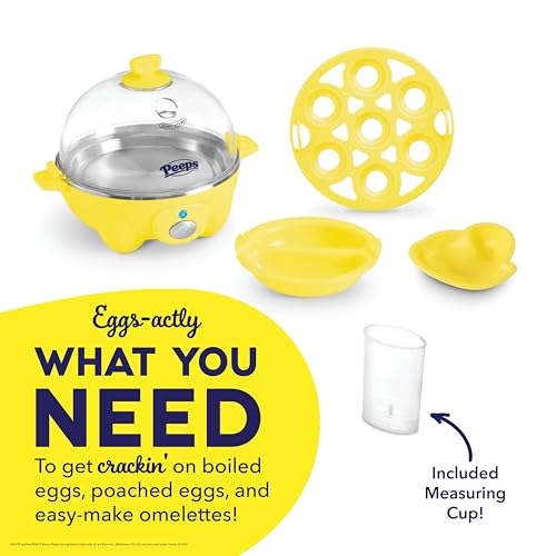PEEPS & Dash Rapid Egg Cooker - Boiler, Poacher & Steamer - Includes Measuring & Recipe Guide - Dishwasher Safe - Holds 7 Eggs, Yellow
