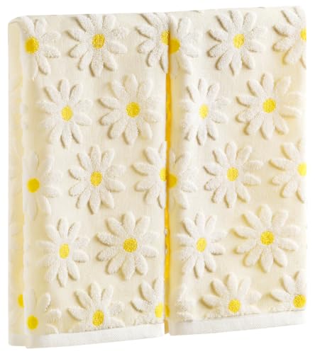 Floral Daisy Cotton Hand Towels - 2 Pack Decorative Farmhouse Bathroom Towels