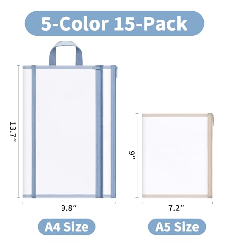 15-Pack Mesh Zipper Pouch Bags, A4 & A5 Storage Organizers with Handles