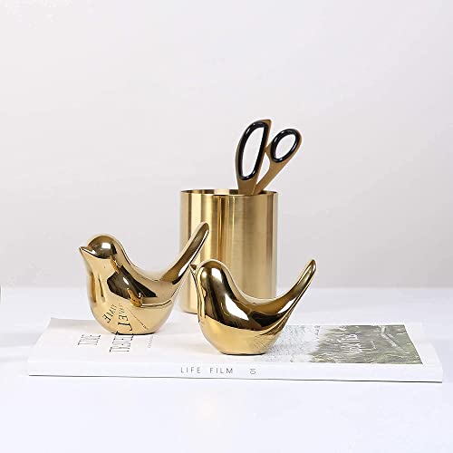 Gold Ceramic Bird Statues & Figurines - Set of 2 Modern Home Decor Accents