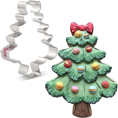 Christmas Tree Cookie Cutter with Bow - Food Safe Stainless Steel, 3.4 x 4.5 inches