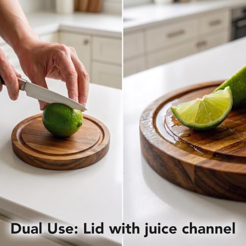 Ovente Margarita Salt and Sugar Rimmer with Lid - Rustic Wooden Bar Tool