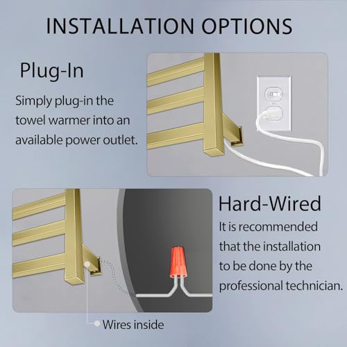 10-Bar Electric Towel Warmer Rack with Timer & Temp Control, Brushed Gold