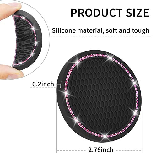 4-Pack Rhinestone Car Cup Holder Coasters, 2.75-Inch Silicone Anti-Slip Mats