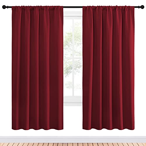 NICETOWN Burgundy Red Blackout Curtains 52x72 Inches - Thermal Insulated Drapes, 1 Pair