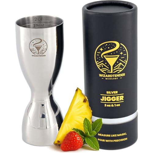 Wizardtender Glossy Silver Double 2oz & 1oz Cocktail Jigger – Bar Measuring Tool