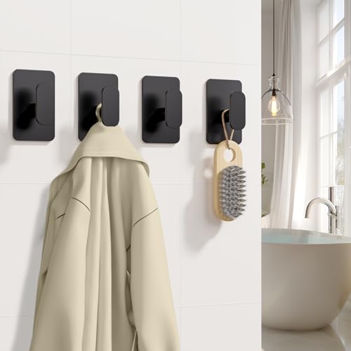Heavy Duty Adhesive Wall Hooks - Stainless Steel Towel & Coat Hooks, 4 Pack