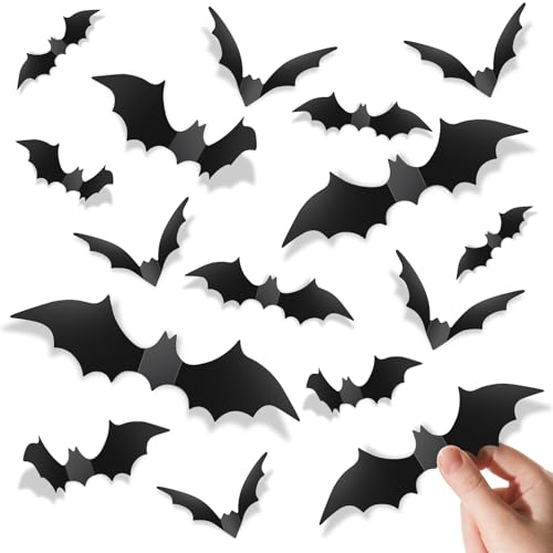 140Pcs 3D Black Bat Stickers for Halloween Decor - PVC Wall Decals