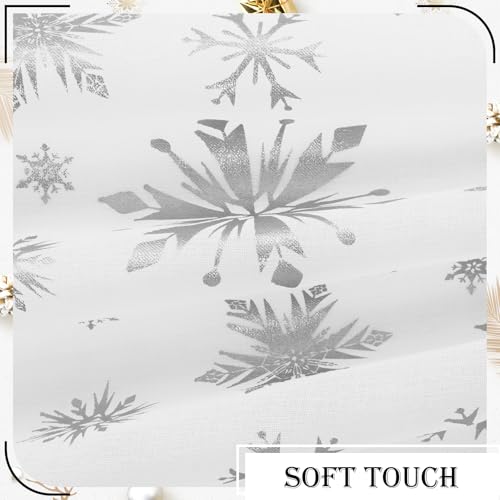 FRAMICS White-Silver Foil Snowflake Sheer Curtains for Christmas, 52W x 84L, 2 Panels with Rod Pocket
