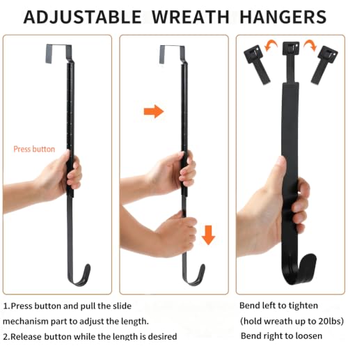 Adjustable Wreath Hanger for Front Door - Heavy Duty 14-24 Inch Over Door Hook