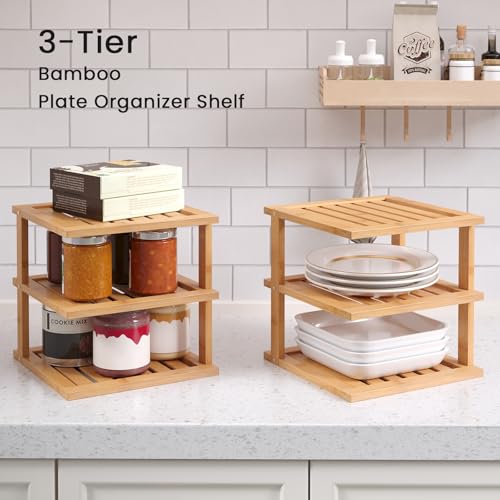 2 Pack 3-Tier Bamboo Corner Shelf - Kitchen Cabinet & Pantry Organizer