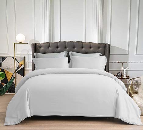 Natural Cotton Duvet Cover with Zipper & Corner Ties - King Size Light Grey