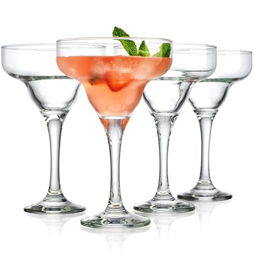 Glaver's Clear Margarita Glasses Set of 4, 10 oz. Stemware for Cocktails & Desserts