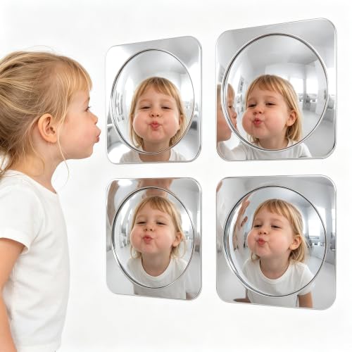 4-Piece Sensory Bubble Mirror Set, 10x10 Inch Shatter-Resistant Wall Tiles