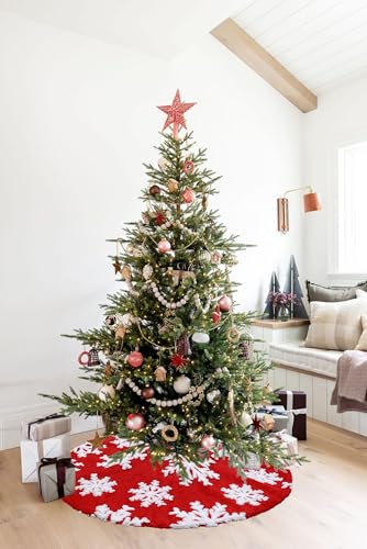 Red 24 Inch Faux Fur Snowflake Christmas Tree Skirt - Indoor Outdoor Holiday Decor