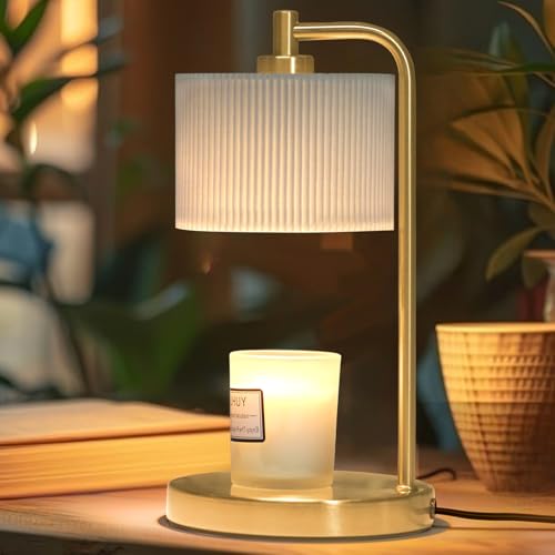 NITOWOLF Gold Candle Warmer Lamp with Timer & Dimmable Bulb - Safe Scented Candle Heating