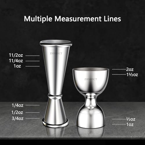 ZHSHICT 2 Pack Bartending Jiggers Set - Heavy Duty Stainless Steel Measuring Tools for Cocktails