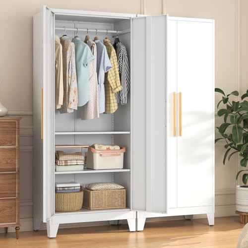 72-inch Tall Metal Wardrobe Closet with Adjustable Shelves and Hanging Rod
